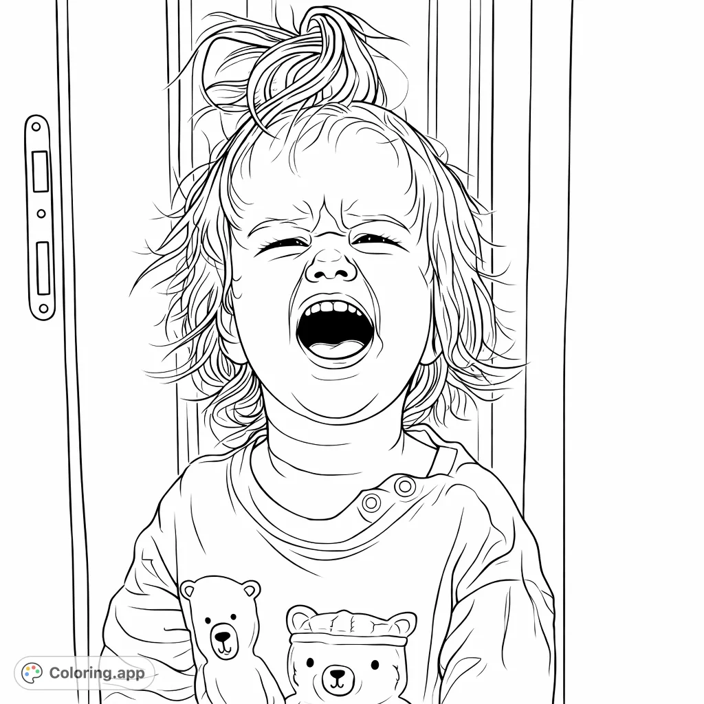 Capture the infectious joy of a child with a wide smile and messy hair, wearing a playful animal-themed shirt. A heartwarming scene perfect for coloring fun.