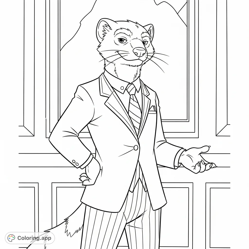 Color Don Weaso from Conker Bad Fur Day! This free printable coloring page features the notorious weasel boss in his sharp suit, perfect for adult fans.