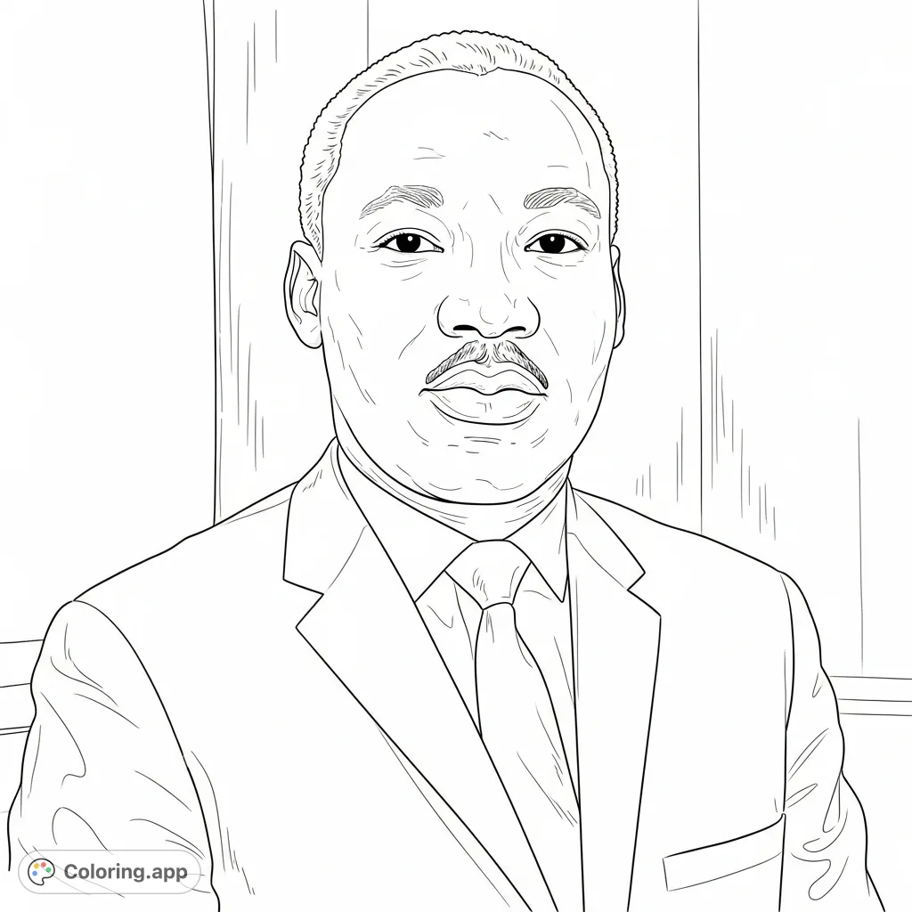 A dignified portrait of Martin Luther King Jr., a powerful figure. This free printable coloring page offers a chance to honor history and reflect.