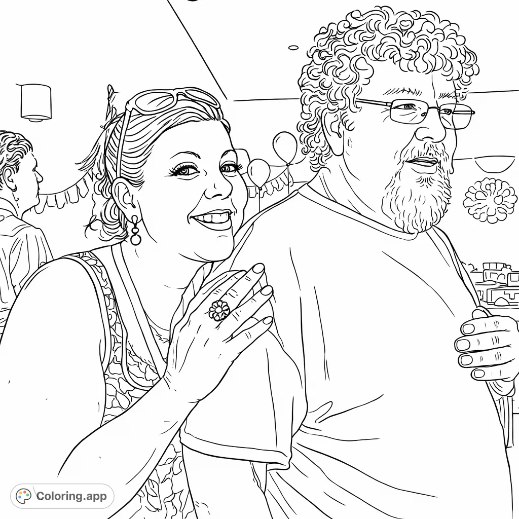 Capture a joyful moment with this casual portrait of a smiling woman and a man at an event. Perfect for personalizing with your favorite shades and celebrating connections.