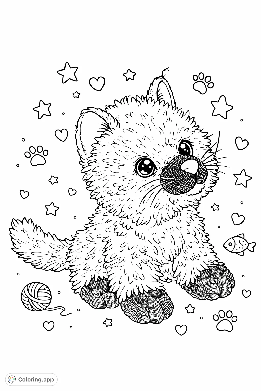 A charming, fluffy plush cat toy awaits your creative touch. This cute cat coloring page offers simple fun for all ages. Perfect for cat lovers and relaxing activities!