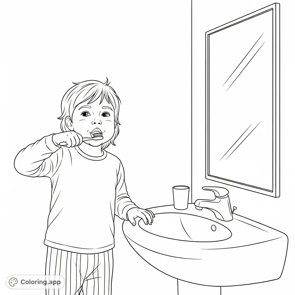 A heartwarming image of a child diligently brushing their teeth, promoting dental hygiene. Perfect for teaching healthy habits in a fun, engaging way for kids.