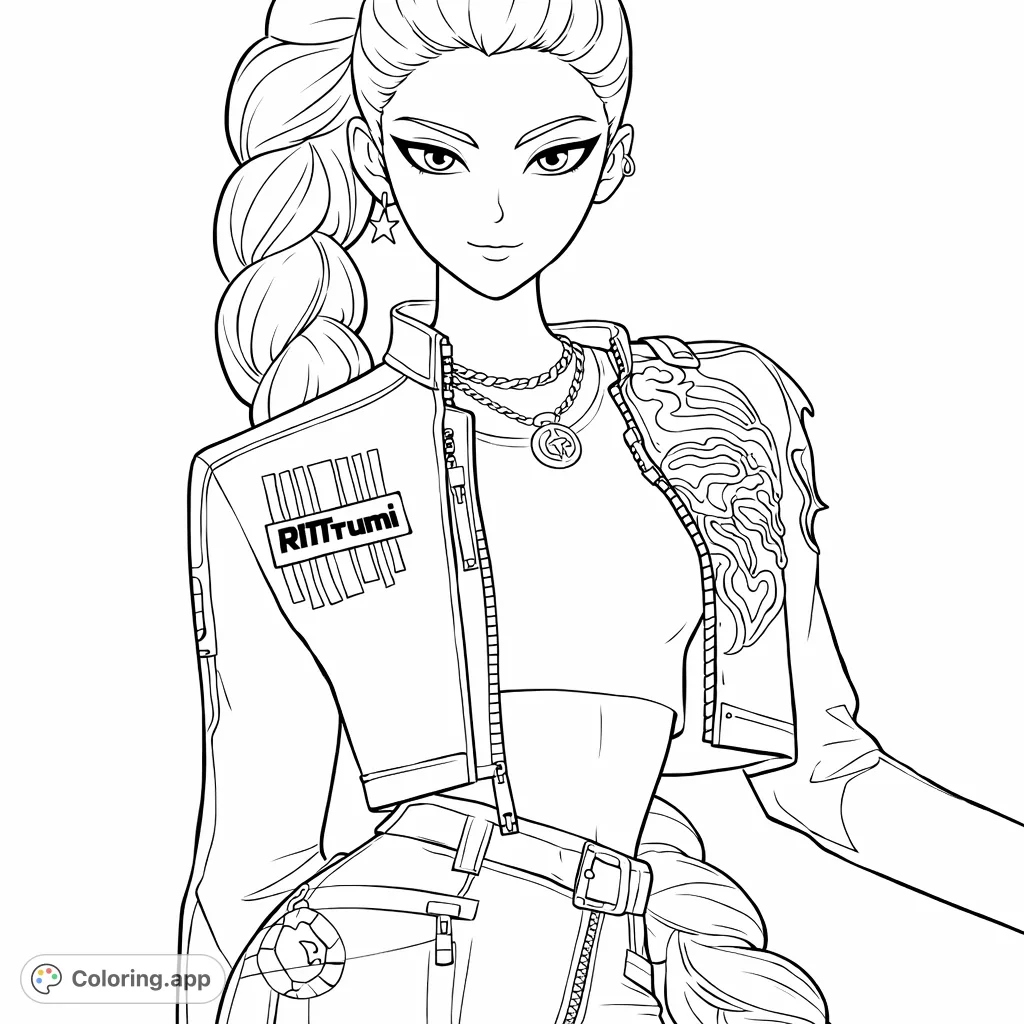 Unleash your creativity with this dynamic fashionista! Featuring a cool character in a stylish bomber jacket, braided hair, and intricate details.