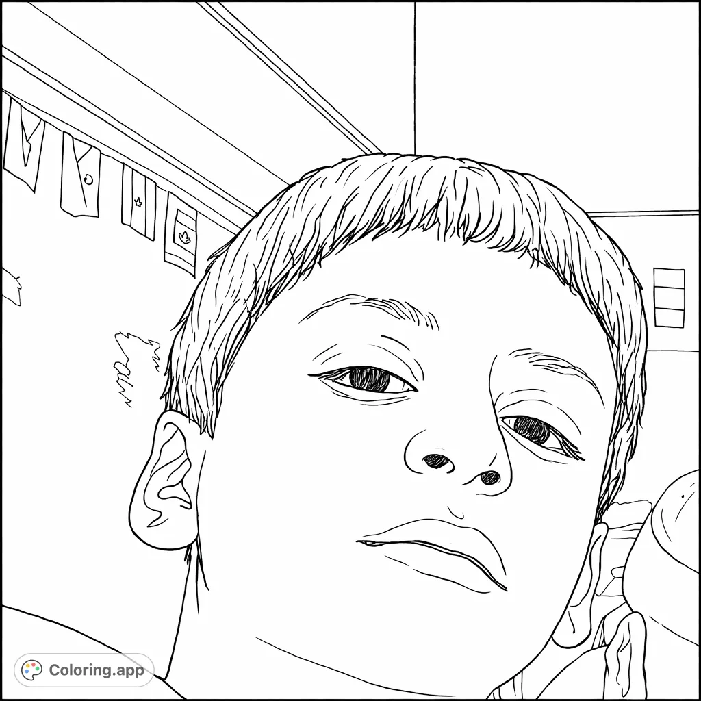 Engage with this detailed coloring page featuring a young person in a classroom setting with decorative pennants. Perfect for imaginative coloring fun!