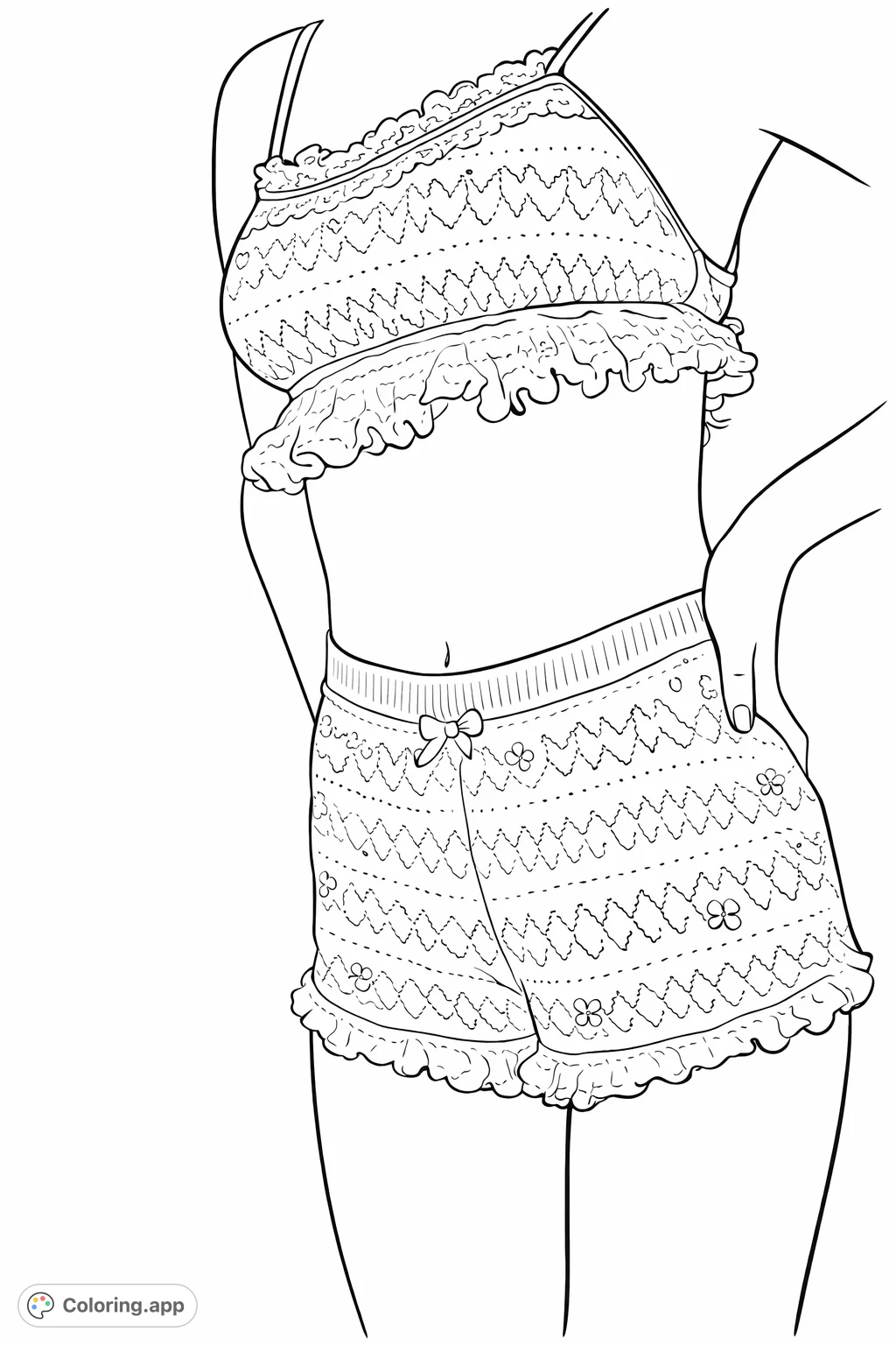 Discover a delicate knit lingerie set with intricate patterns and charming floral details. Perfect for adding your personal touch to fashion illustrations.