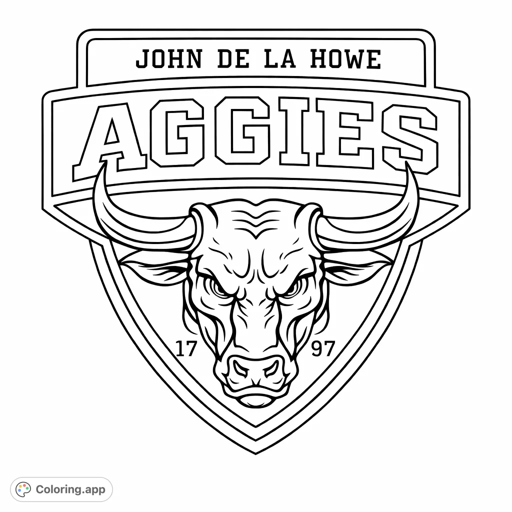 Powerful bull's head within a shield emblem, featuring prominent text and a founding year. Perfect for school spirit or animal enthusiasts.