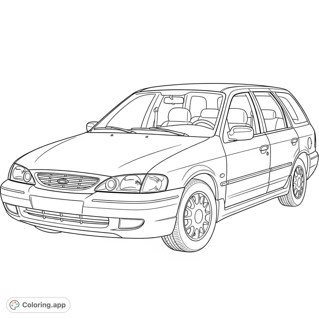 Dive into automotive nostalgia with this detailed 1997 Ford coloring page. Perfect for car enthusiasts to customize with intricate shading and personal flair.