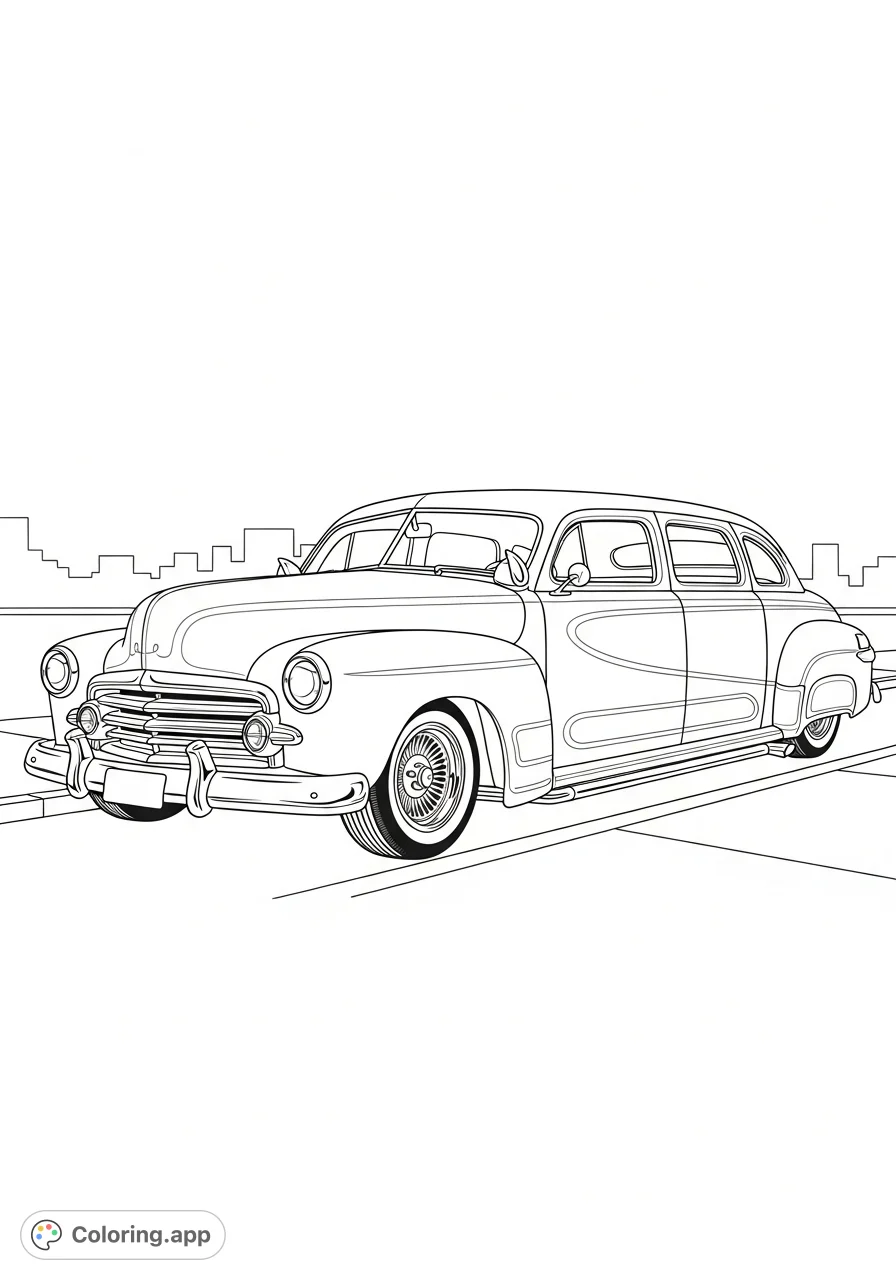 Cruise back in time with this detailed old Ford low rider coloring page. Customize its classic lines, intricate wheels, and chrome accents for a unique automotive masterpiece.