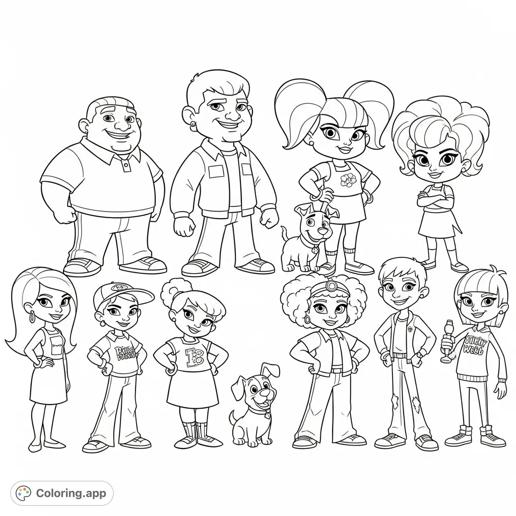 Color and bring to life Penny Proud, her family, and friends from The Proud Family Movie with this free printable coloring page featuring simple outlines.