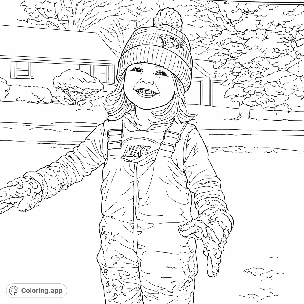 Capture the delight of winter with this happy child bundled up for a snow day. Perfect for little ones and adults who love snowy scenes and cheerful moments.