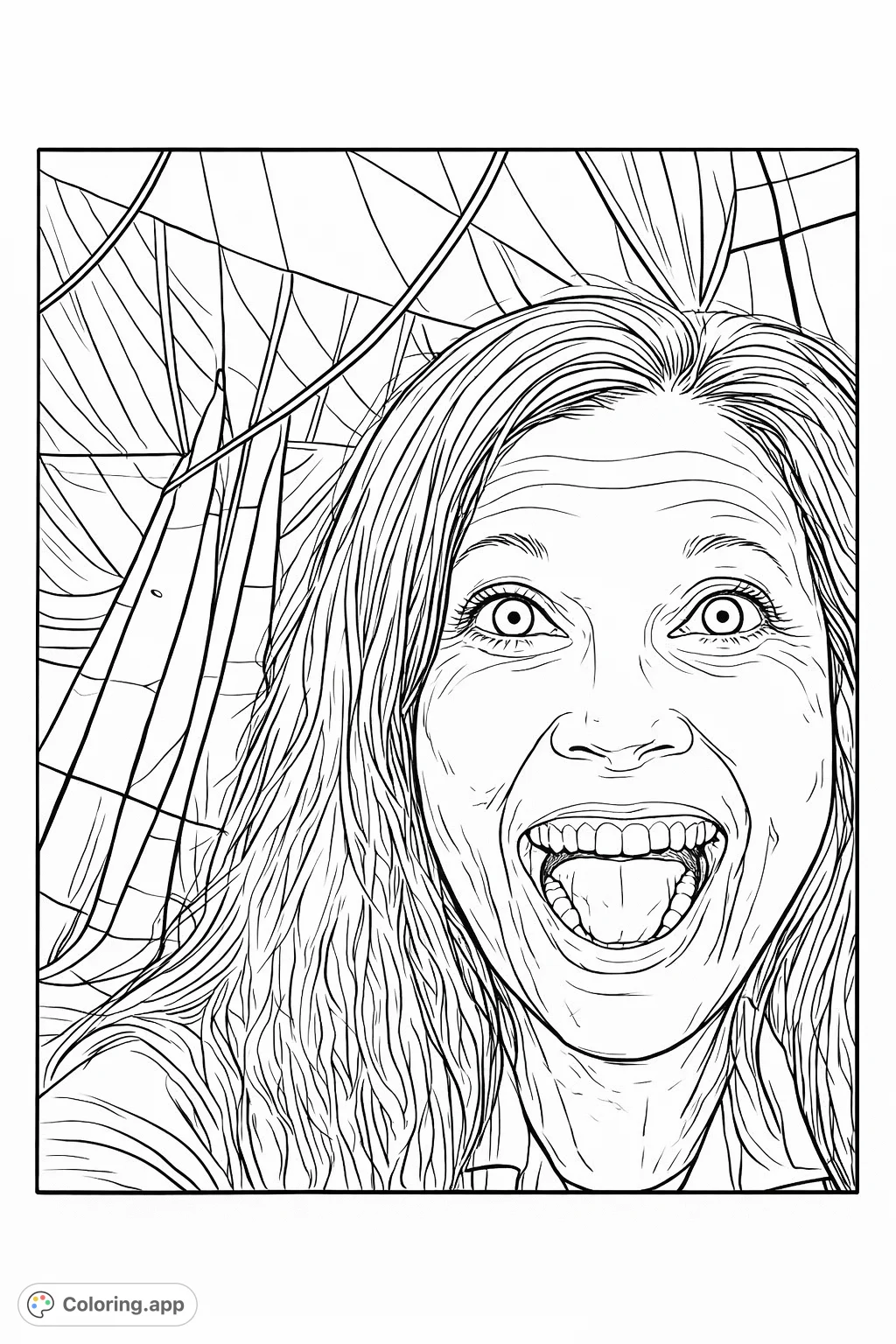 Capture the excitement of a hot air balloon adventure with this expressive woman. Features detailed facial expressions and a vibrant segmented background.