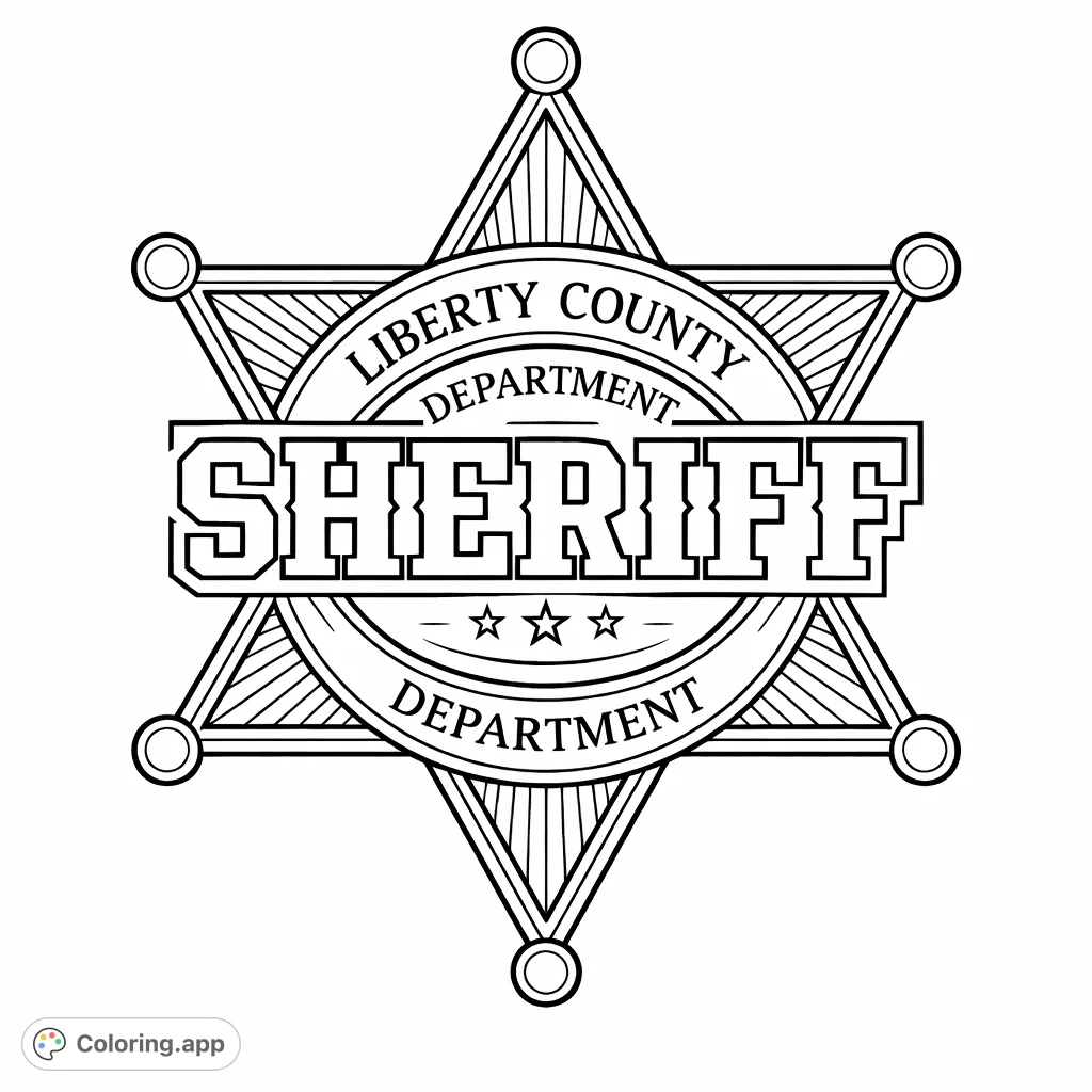 A detailed six-pointed sheriff's badge with prominent 'SHERIFF' text and county details, perfect for honoring law enforcement and community service.