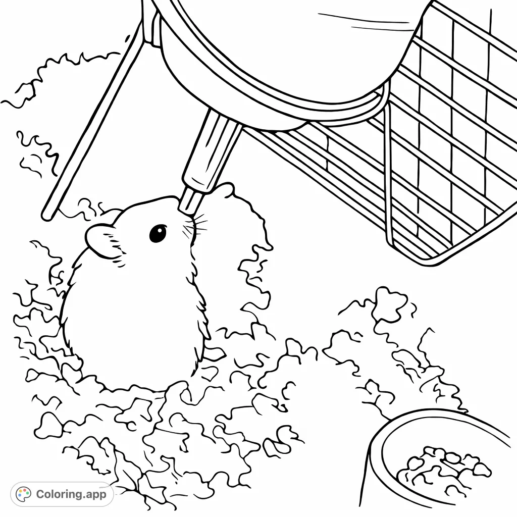 A cute hamster in its cozy habitat, ready for a splash of imagination. This free printable hamster coloring page is perfect for young animal lovers to bring to life.