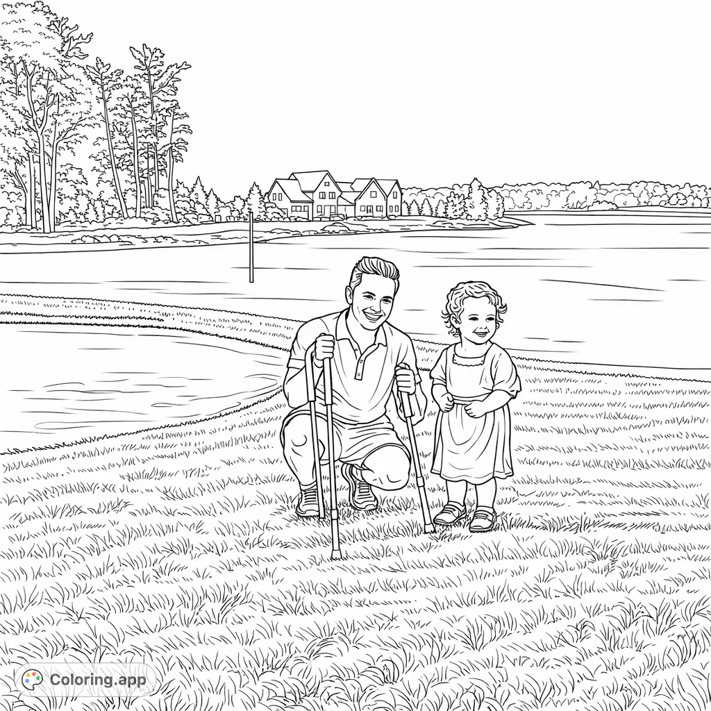 Capture a heartwarming golf course scene with a parent and child. Perfect for celebrating family, outdoor activities, and the joy of sports.