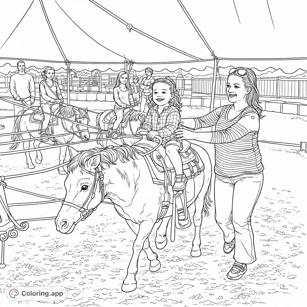 Capture the magic of a pony ride with children and adults under a big tent. Perfect for little adventurers and family fun!