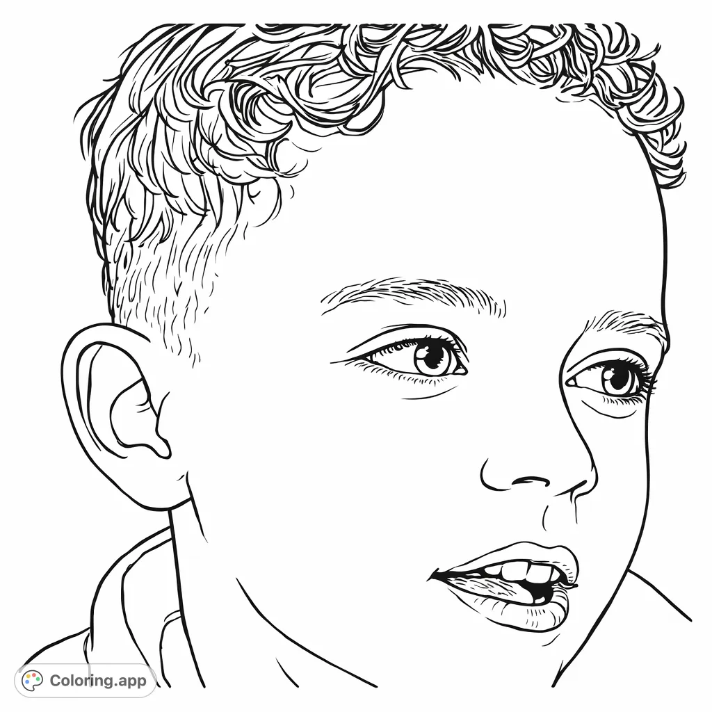 Capture a young boy's expressive face with textured hair and a gentle gaze. A delightful portrait perfect for personalizing with your favorite shades.