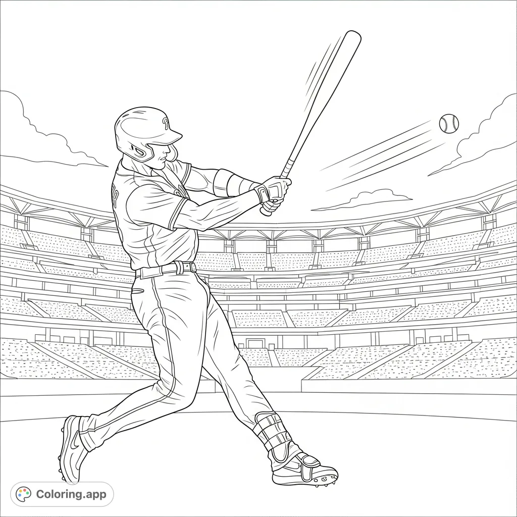 Capture the raw power of Kyle Schwarber hitting a home run for the Philadelphia Phillies in this dynamic baseball coloring page. Perfect for sports fans!