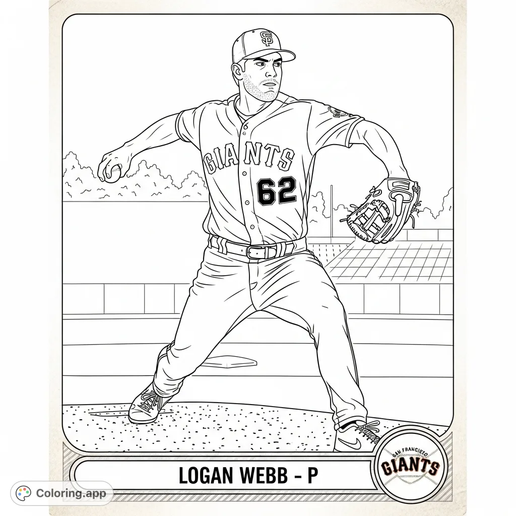 Capture the thrilling moment of Logan Webb mid-pitch in a classic vintage baseball card design. Perfect for sports fans and collectors.