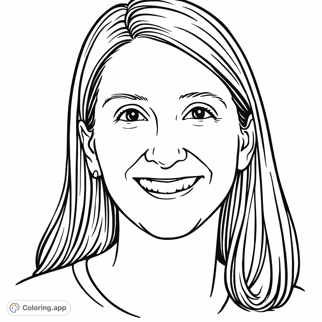 A beautiful woman with long flowing hair, captured mid-smile, presenting a serene and joyful expression. Perfect for personalizing with your favorite shades.