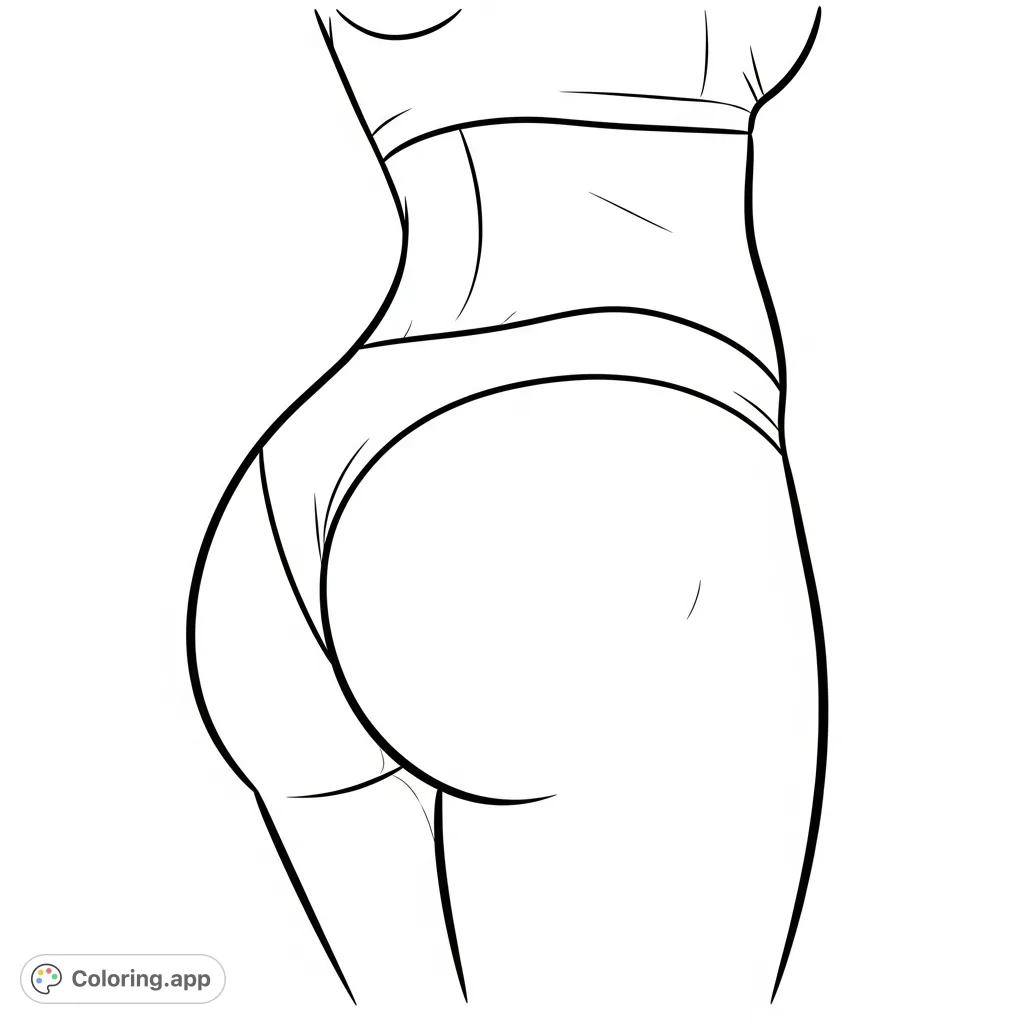 Explore the detailed anatomical curves of a female figure from a partial back view, emphasizing form and contour. A sophisticated adult coloring page.