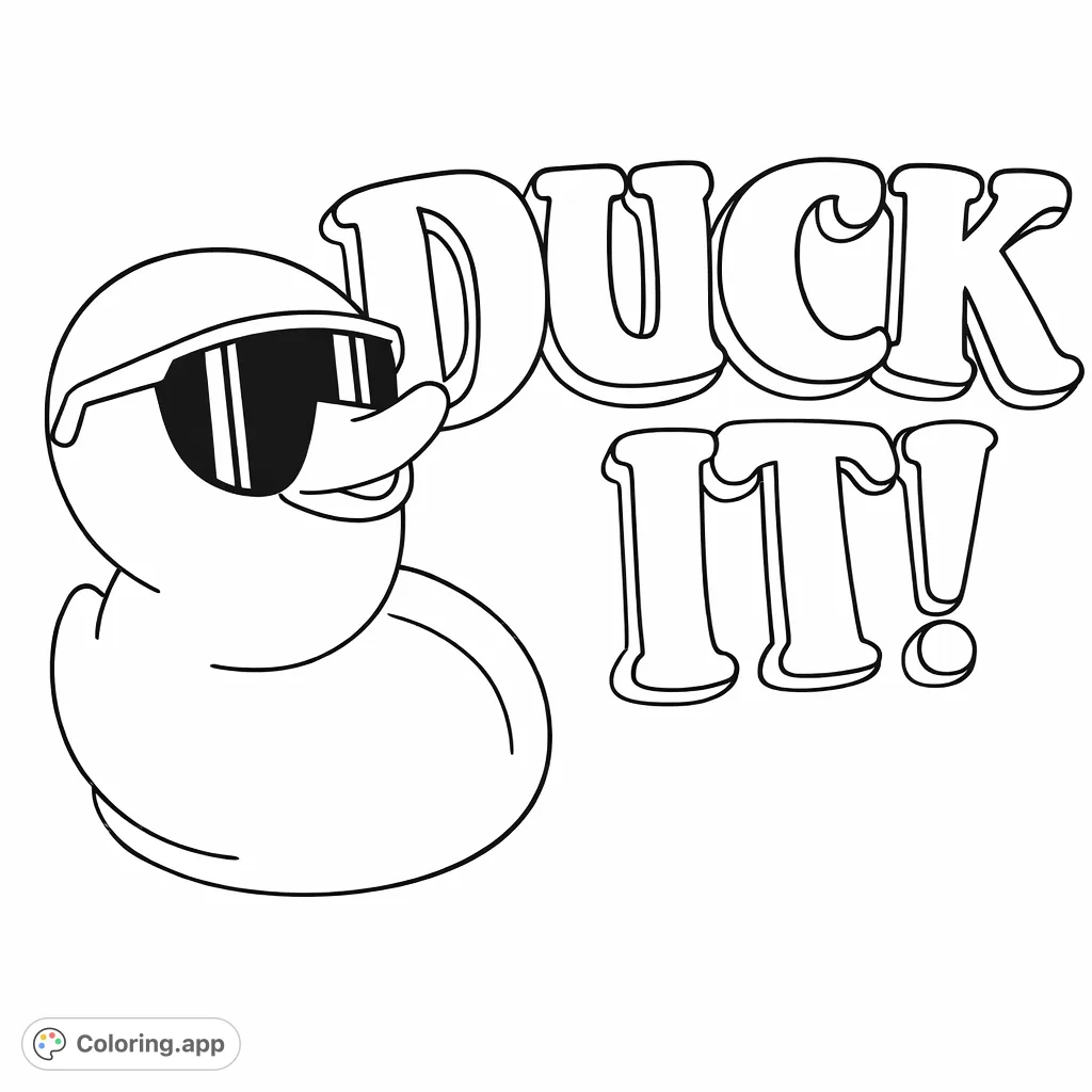 A fun cartoon duck wearing sunglasses and a cap, accompanied by the bold, playful text "DUCK IT". A cool, humorous design for all ages.