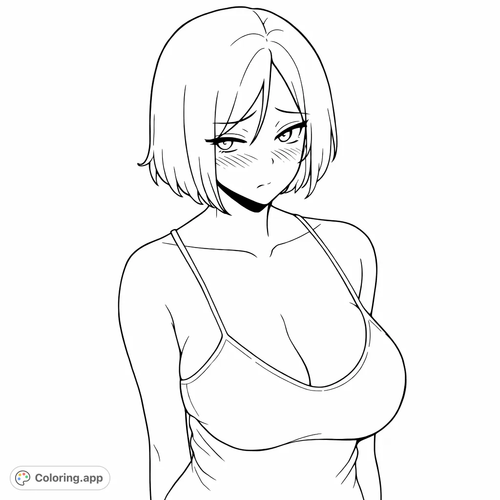 A captivating character portrait featuring a woman with short hair and a strap top. Perfect for exploring subtle shading and personal artistic expression.