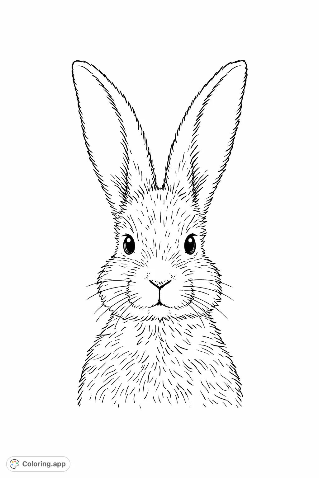 Discover this charming rabbit coloring page, perfect for all ages. Features an adorable fluffy rabbit portrait with expressive eyes and soft textures for creative fun.