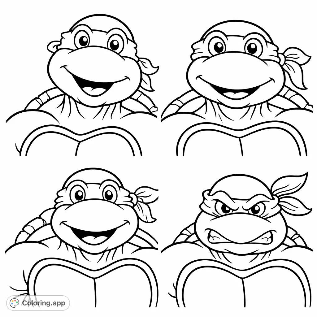 Four iconic turtle heroes in a dynamic panel layout, each with a unique mask and expression, ready for an adventure in color.