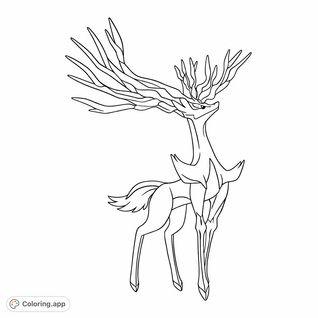 Color a legendary deer-like creature with magnificent, branching antlers and an elegant, powerful stance. Perfect for fantasy fans.