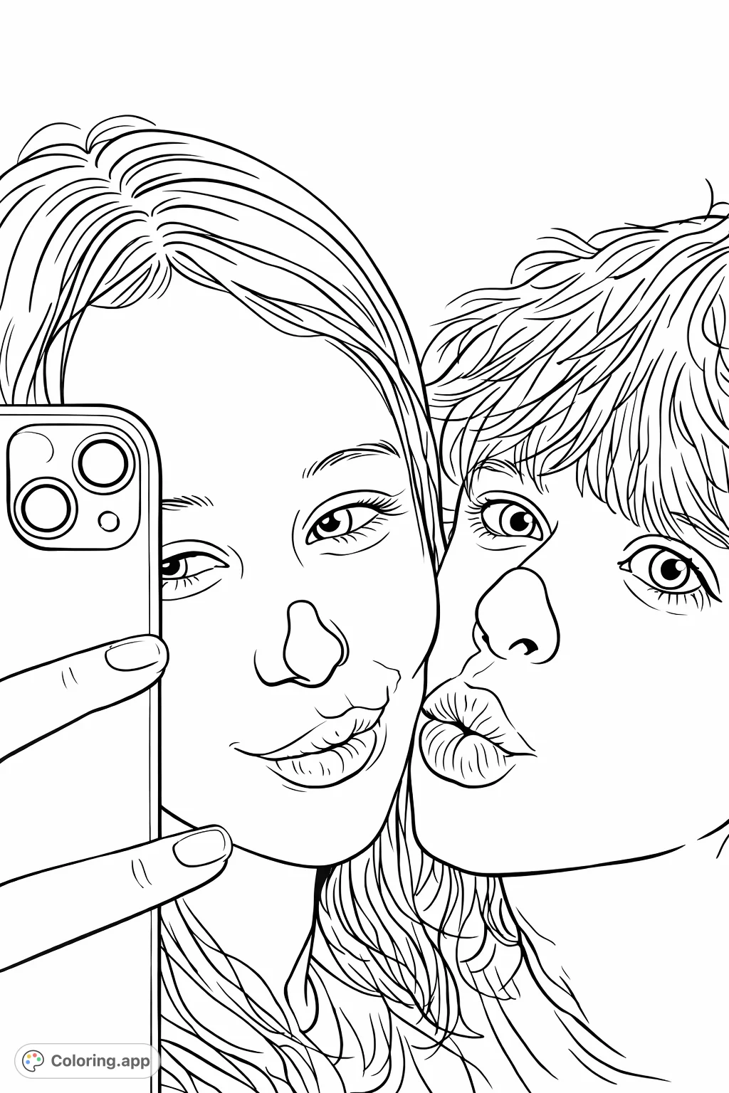 A fun, close-up portrait featuring two young people with playful shapes on their noses, captured in a delightful selfie moment.