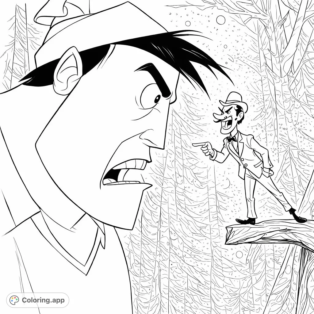 A dynamic cartoon confrontation unfolds as a tiny, angry character points at a towering, surprised figure. This classic animated scene is ready for your creative touch!