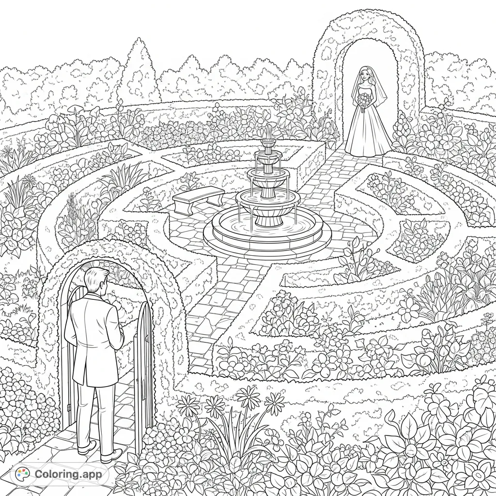 Navigate a charming garden maze to unite the groom with his bride. A delightful wedding-themed puzzle perfect for celebration and relaxation.