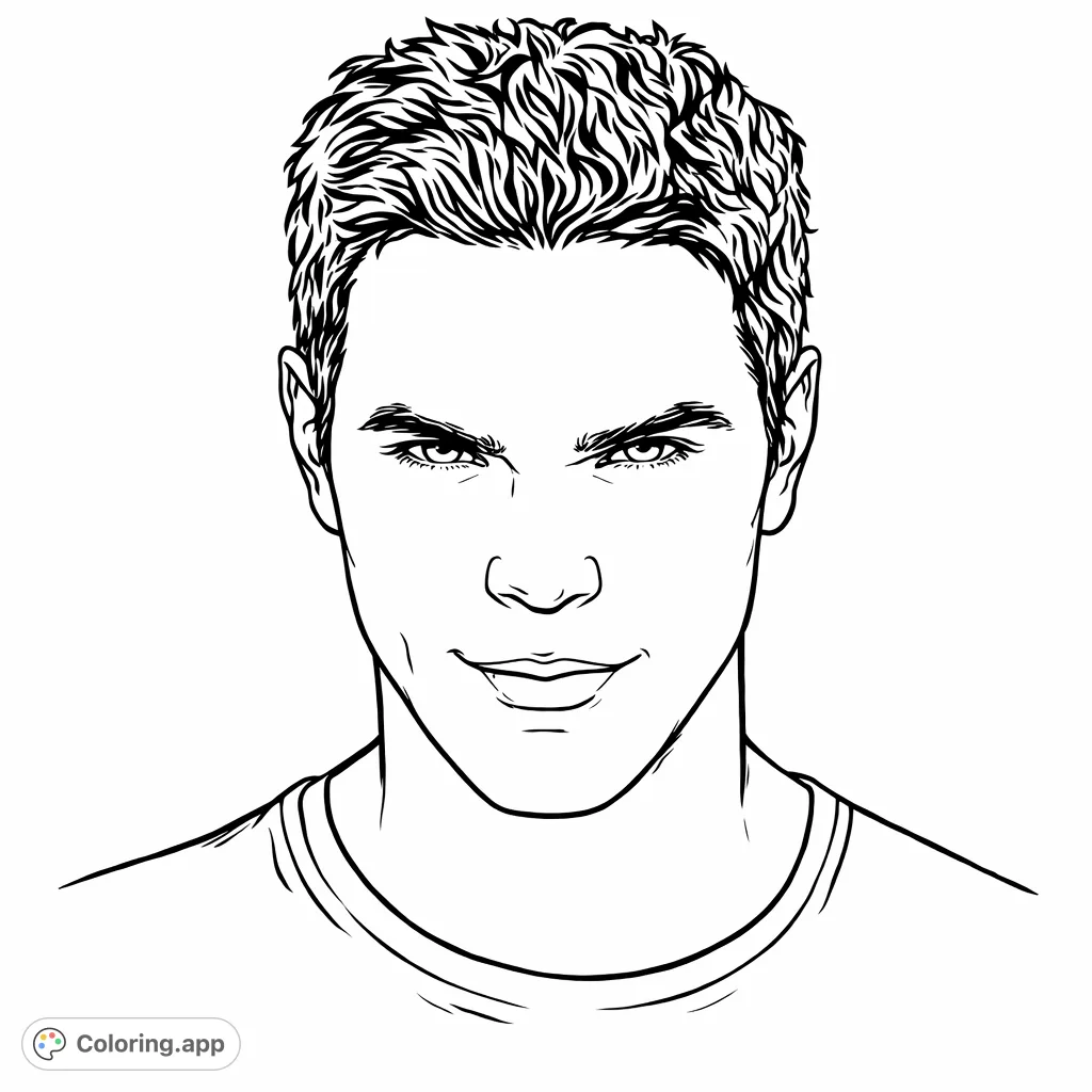 Capture the captivating stare and subtle smirk of this handsome portrait. Ideal for those who enjoy detailed facial features and expressive characters.