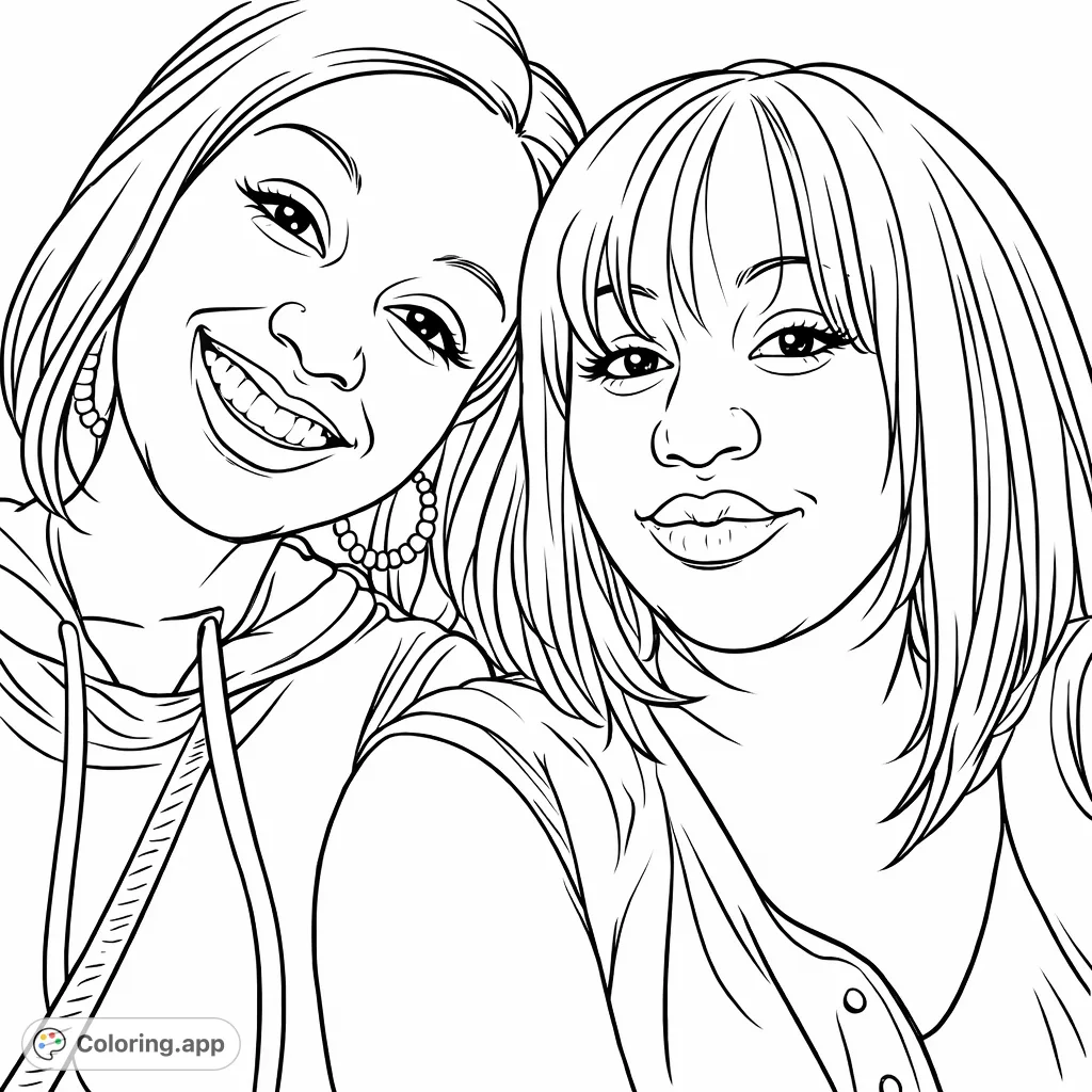 Capture the warmth of friendship with this portrait featuring two happy women. Perfect for adding your unique artistic touch.