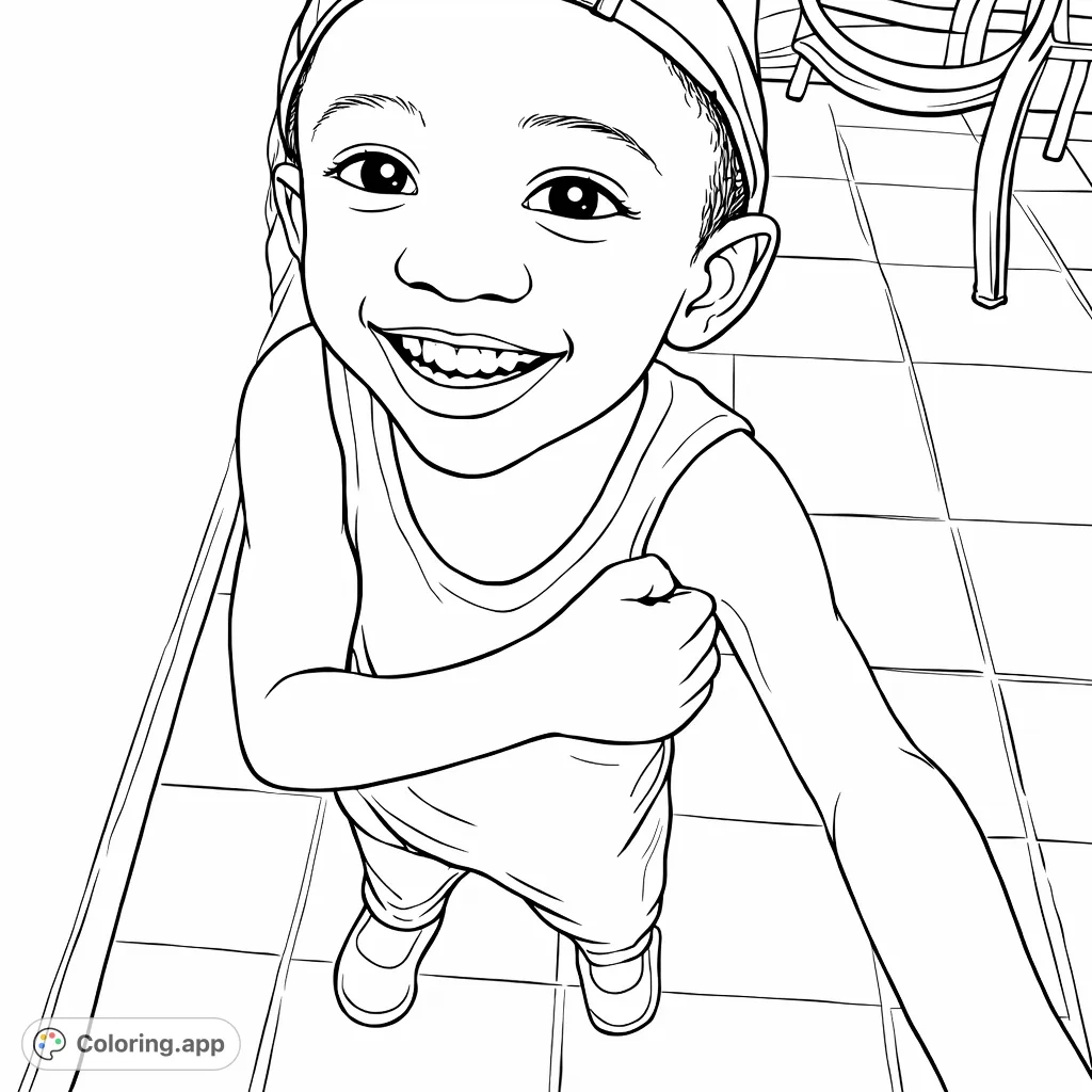 Capture the infectious joy of a smiling child with this delightful coloring page. Features a happy youngster with a wide grin, ready for your creative touch.