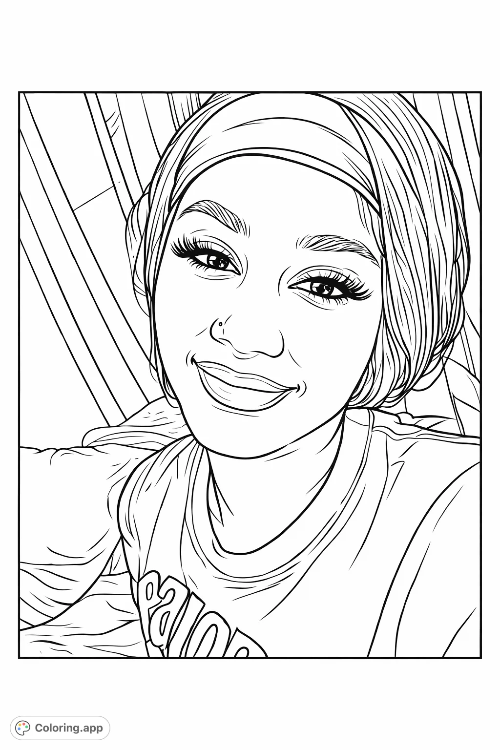 A confident woman with a subtle smile, wearing a headband and a graphic tee. Perfect for personalizing with your favorite patterns and shades.