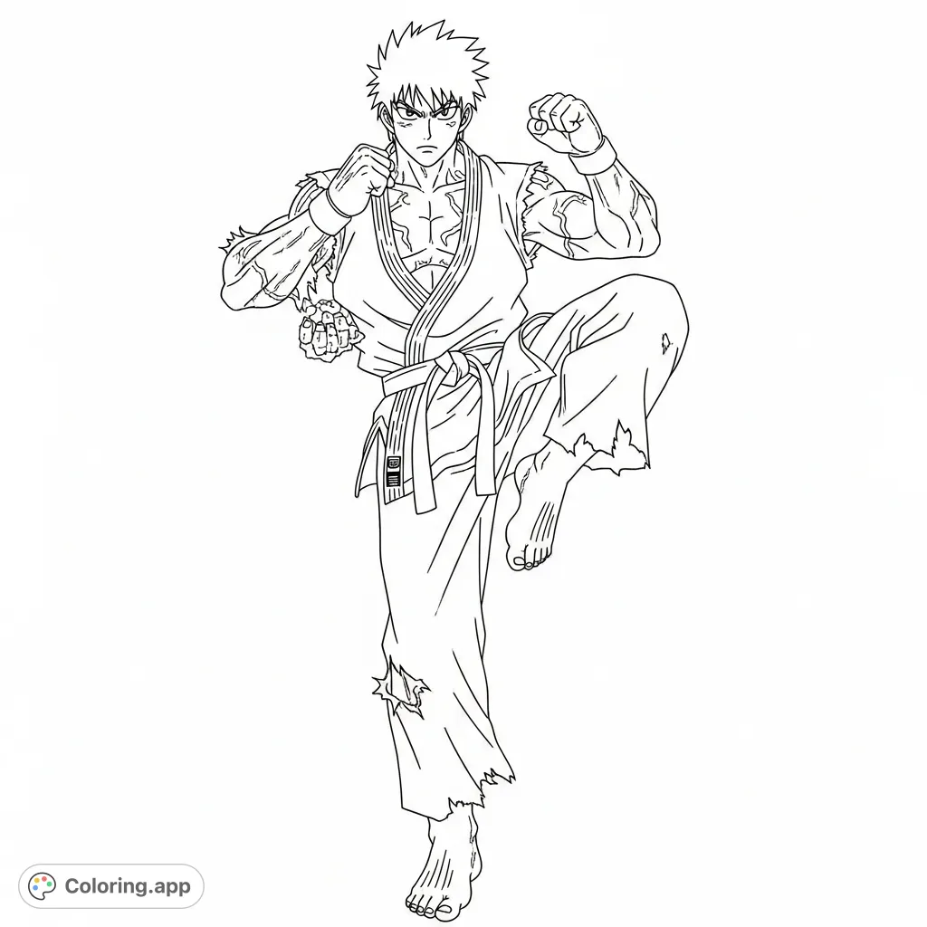 Unleash your power with this Jin Kazama fighting page. Featuring the iconic character in a dynamic karate pose, perfect for fans of martial arts and video games.