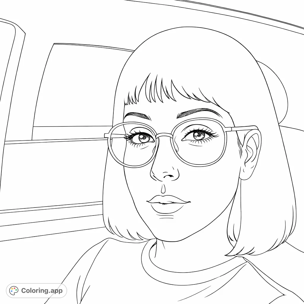 Capture the essence of a modern woman with glasses in this striking portrait coloring page. Perfect for exploring facial features and subtle shading.