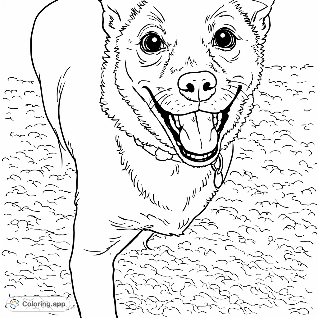 Capture the joyful spirit of a friendly dog with this delightful coloring page. Features a cute canine with a happy expression and detailed fur.