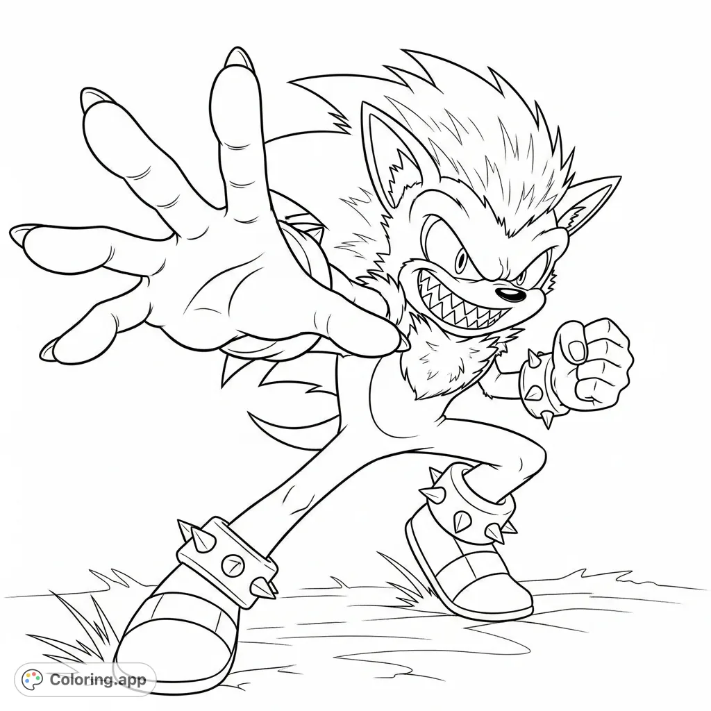 Unleash your creativity with this dynamic Werehog coloring page! Featuring the fierce, spiky creature in a powerful lunge, perfect for action fans.