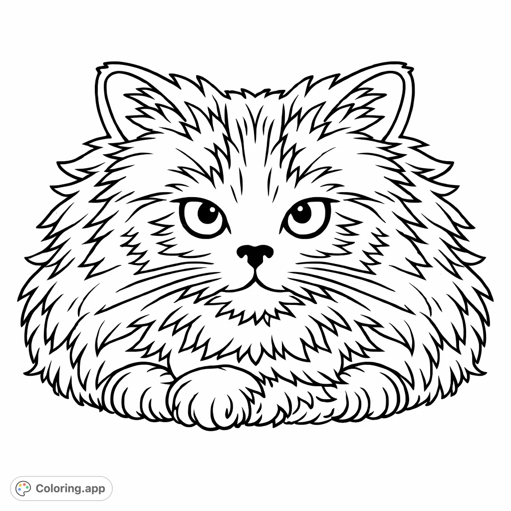 Unleash your creativity with this delightful fluffy cat coloring page, featuring expressive eyes and intricate fur patterns. A free printable coloring page perfect for all ages!