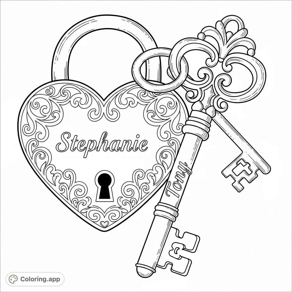 Computer Coloring Lock Sentimental Heart Lock and Key - Coloring.app
