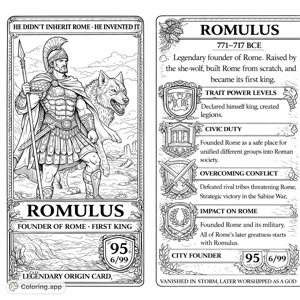 An epic Roman warrior in full armor, holding a spear, stands alongside a fierce wolf companion, set against an ancient landscape and dramatic sky.