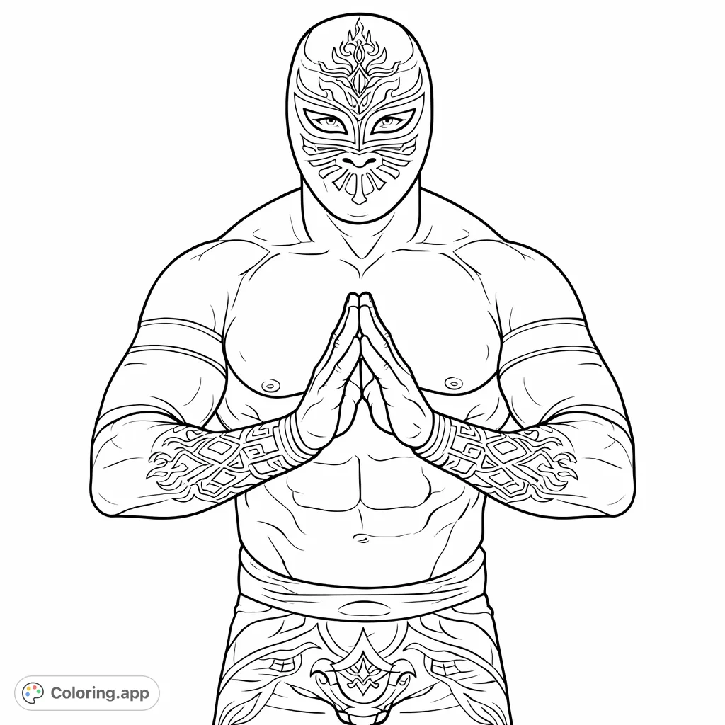 Unleash your creativity with this masked wrestler coloring page! Featuring a powerful pose and intricate costume details, perfect for all wrestling fans.