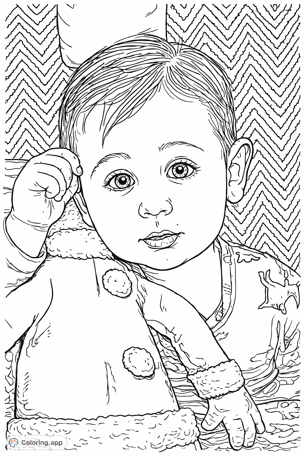 An adorable child with a beloved plush character, featuring detailed pajamas and a geometric background. Perfect for young artists.