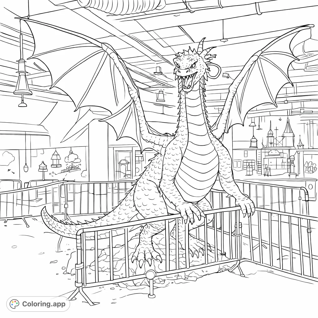 Unleash your creativity! This spectacular block dragon coloring page features a majestic, intricate dragon made of building blocks, perfect for fantasy and detail lovers.