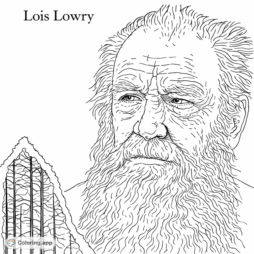 A captivating portrait of an elderly man with a flowing beard, his thoughtful expression set against a background revealing a glimpse of a serene forest through a torn effect.