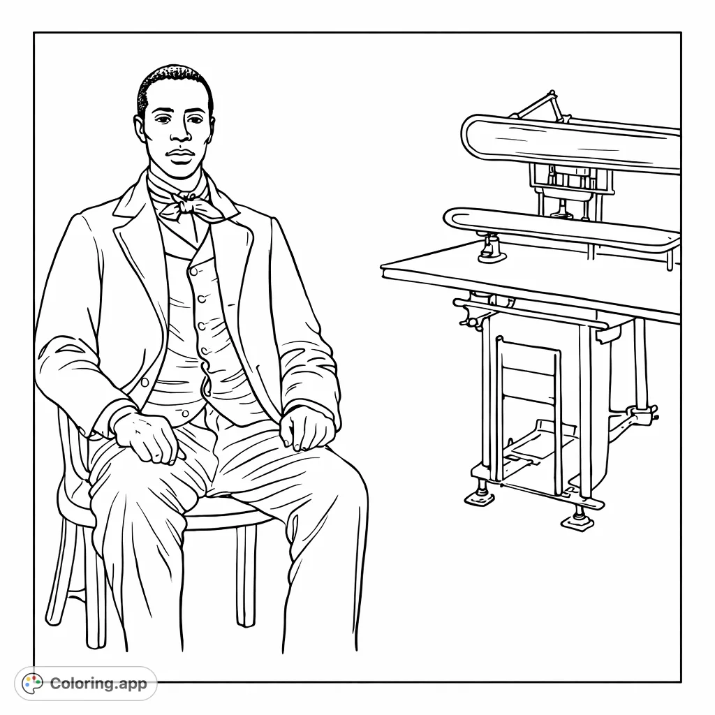 Discover history with this Thomas Jennings coloring page, featuring the pioneering inventor and his groundbreaking dry cleaning machine. A tribute to innovation.