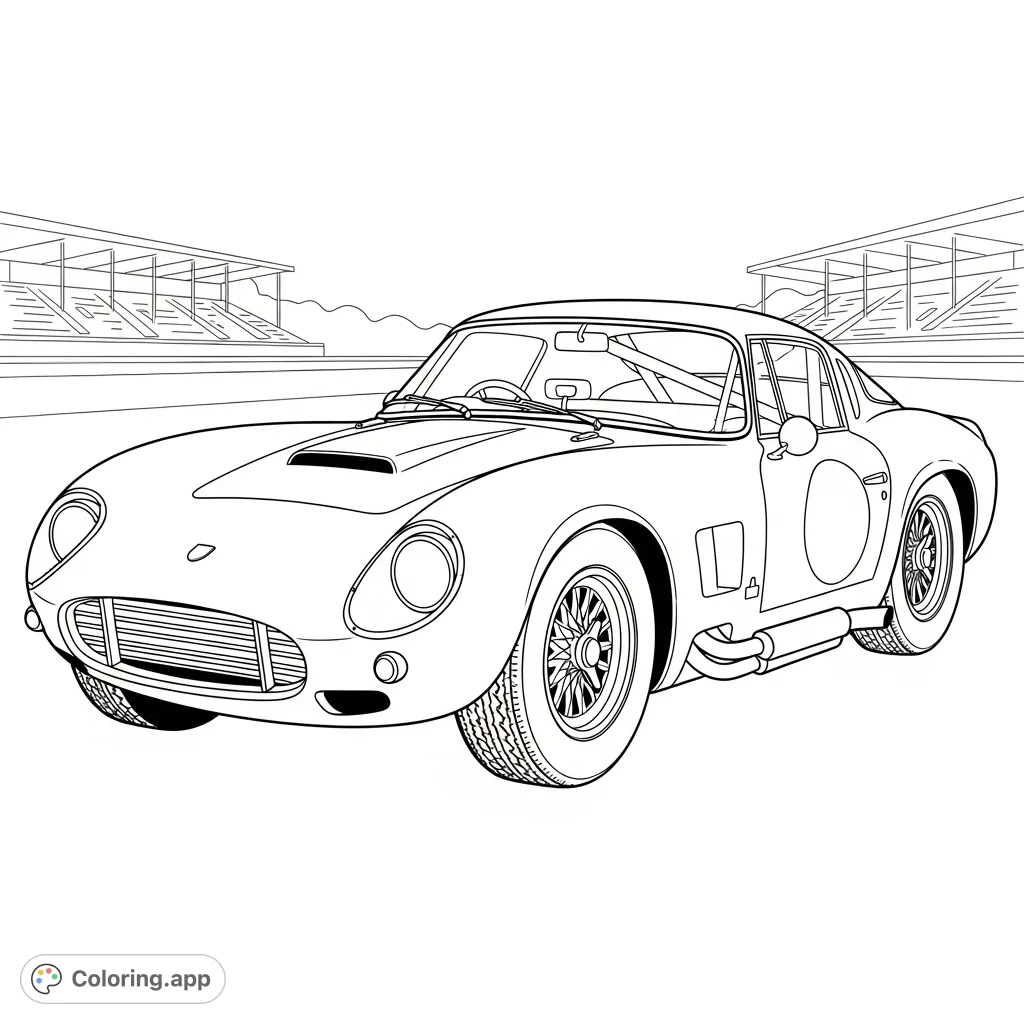 Ignite your passion for speed with this classic sports race car coloring page! Features a dynamic vintage design, perfect for vehicle enthusiasts and speed lovers.