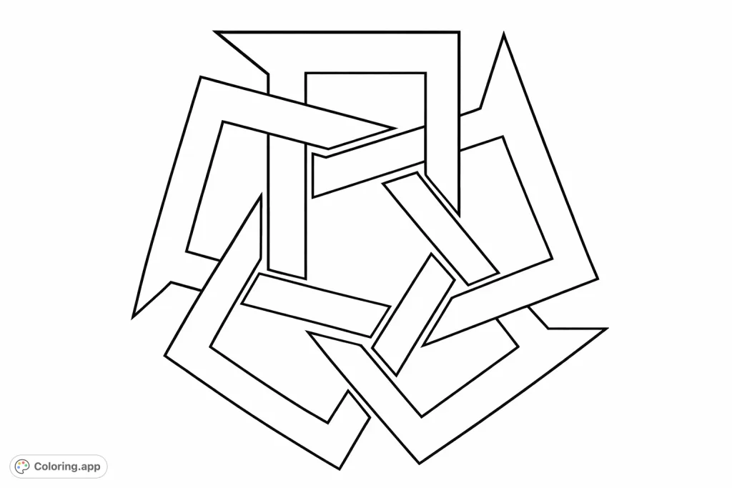 An intricate geometric knotwork pattern forming a stylized pentagon star. Perfect for a mindful coloring experience, explore depth and dimension.